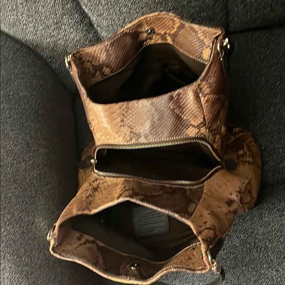 Snakeskin Patterned Tan and Brown Women's Bag - Picture 2 of 5